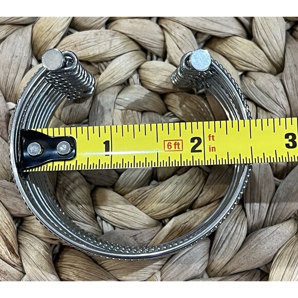 Vintage Wide Cuff Bracelet SilverTone Twisted Multi-strand Boho Statement 6in - Picture 4 of 5